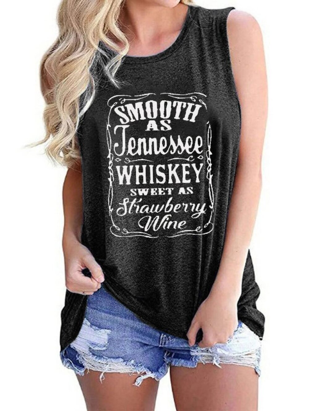 Smooth as Tennessee Whiskey Sweet as Strawberry Wine Graphic Muscle Tank Top L